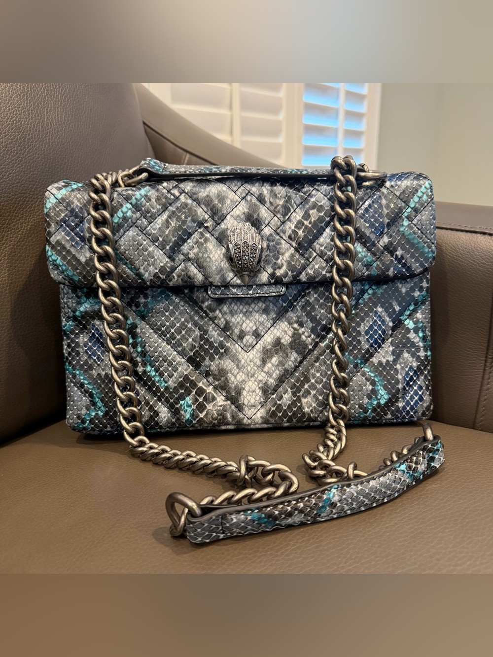 Kurt Geiger London Large Kensington Snake Print Shoulder Bag.
